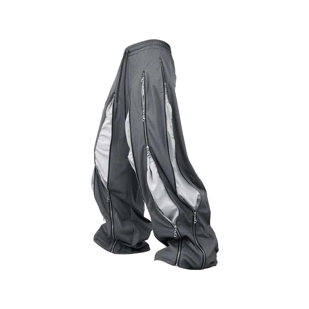 RELABEL Layered Multi-Zip Drawstring Sweatpants Gray
