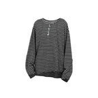 RELABEL Striped Pleated Henley Long-Sleeve Tee