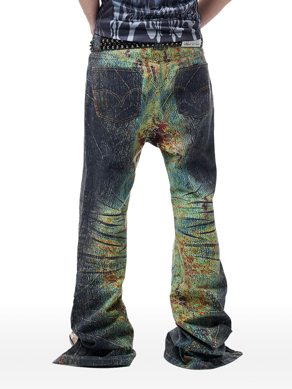 CYCYCY Iridescent Croc Full-Print Slim Flared Jeans