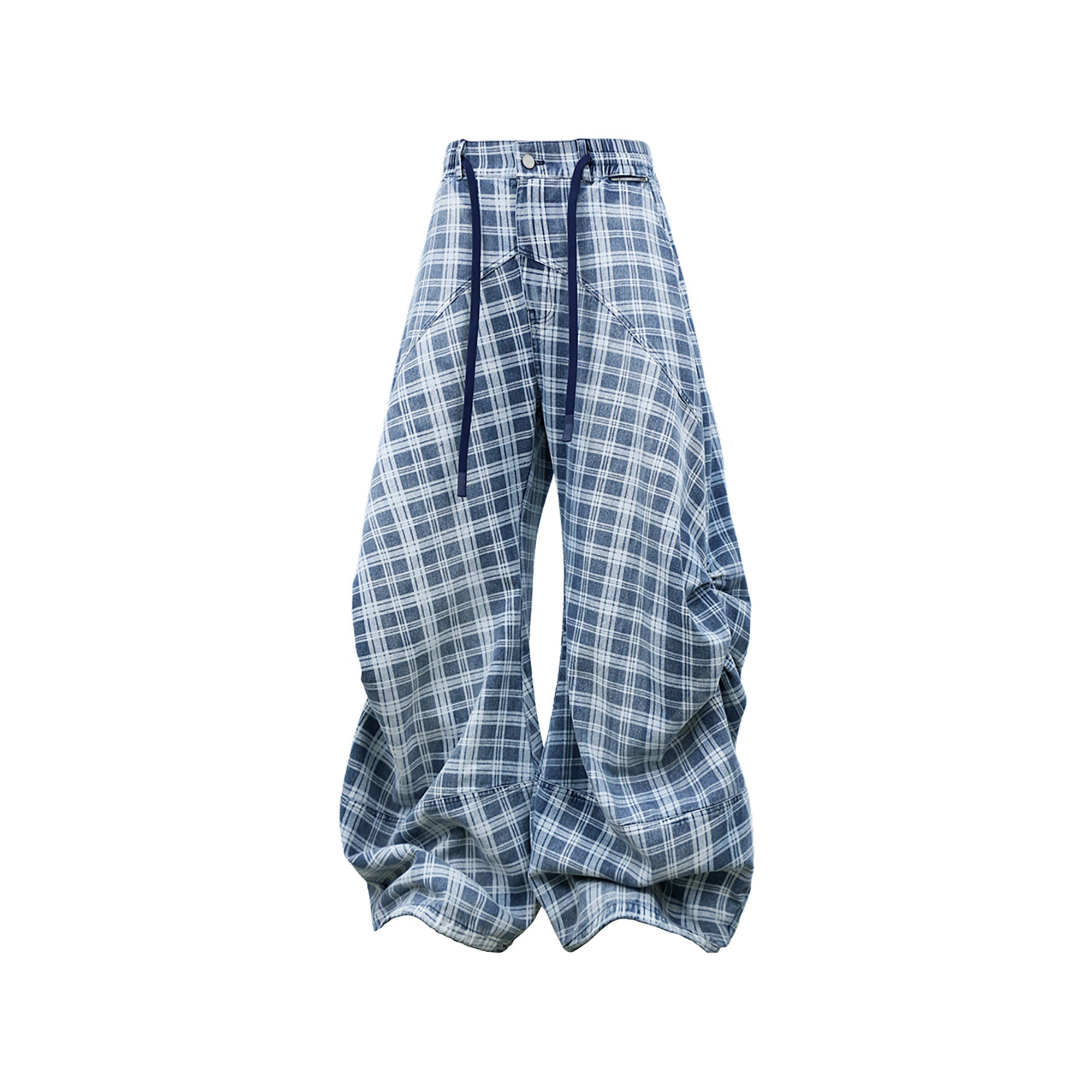RELABEL Washed Plaid Paneled Oversized Jeans