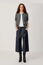 OPICLOTH Essential Stitched Cropped Raw Jeans