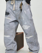 STEEPC Distressed Spliced Wide-Leg Pant