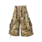RELABEL Detachable Scarf Camo Leopard Panel Oversized Shorts