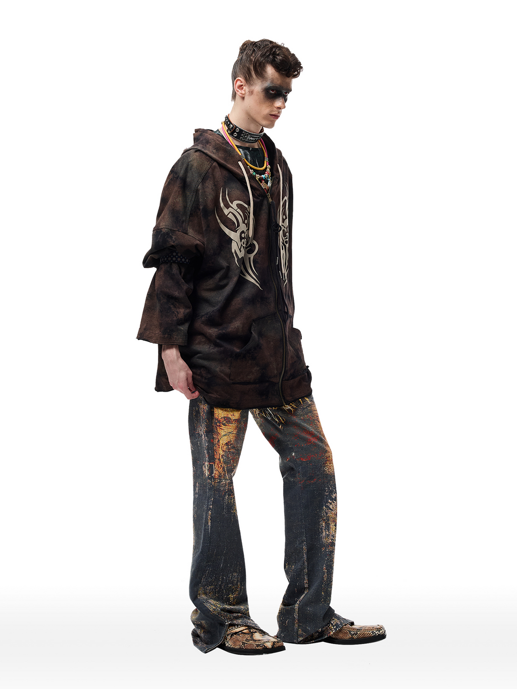 CYCYCY Feather Full-Print Slim Flared Jeans