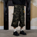 DONSMOKE Camo Multi-Pocket Raw-Edge Curved Shorts