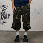 DONSMOKE Camo Multi-Pocket Raw-Edge Curved Shorts