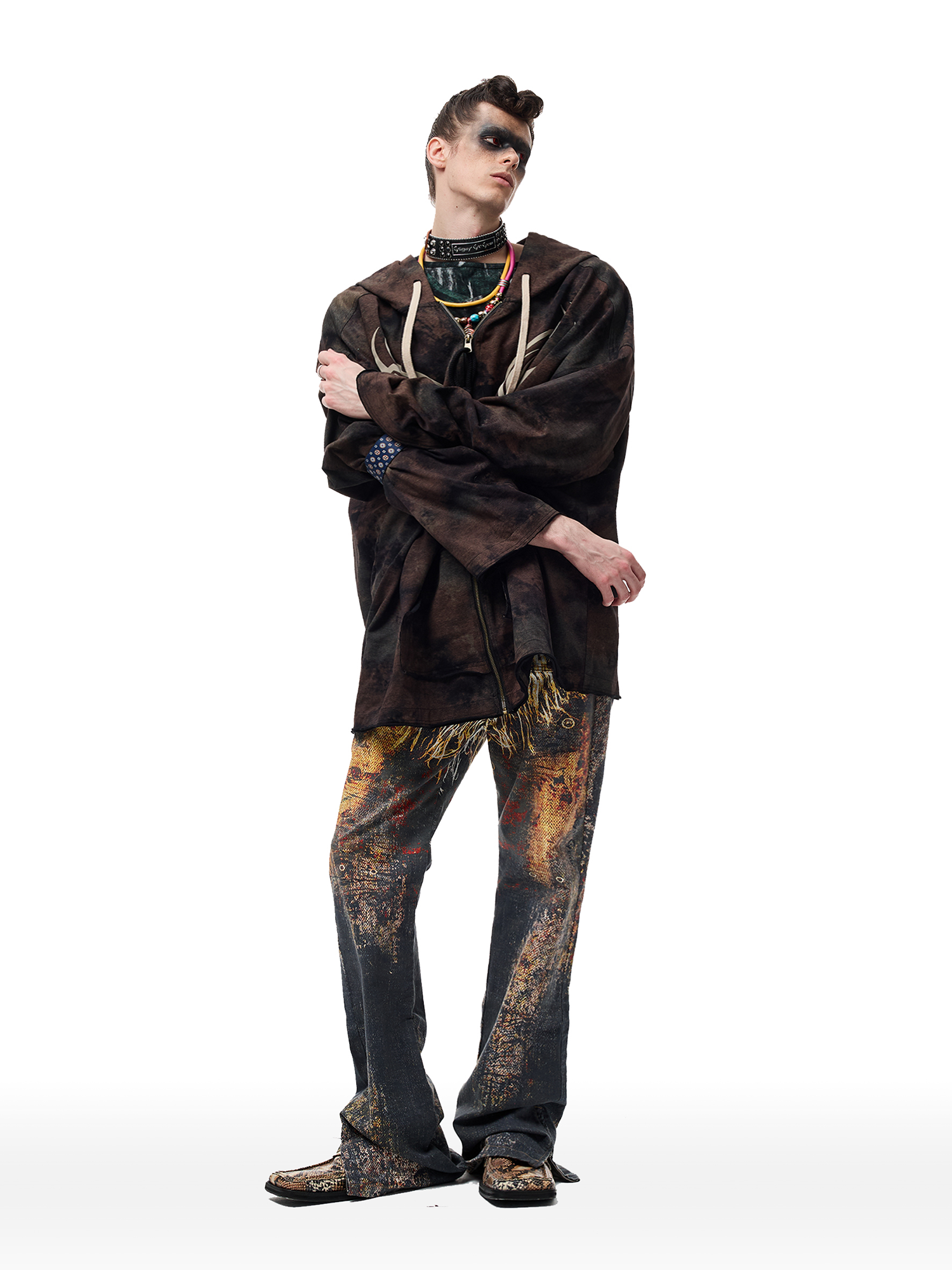 CYCYCY Feather Full-Print Slim Flared Jeans