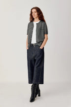 OPICLOTH Essential Stitched Cropped Raw Jeans