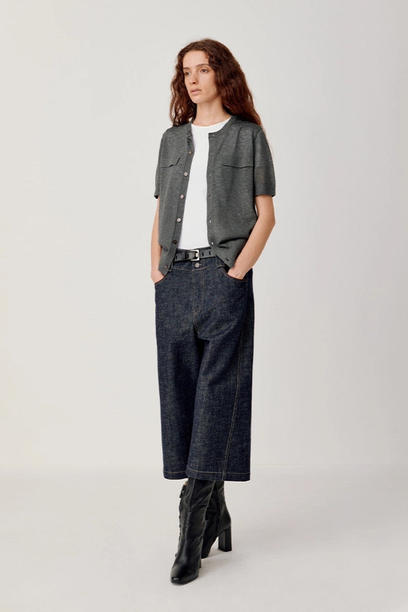 OPICLOTH Essential Stitched Cropped Raw Jeans