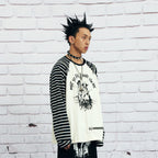 VENTUREK Punk Graphic Multi-Zip Striped Raglan Long-Sleeve Tee