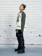 VENTUREK Punk Graphic Multi-Zip Striped Raglan Long-Sleeve Tee