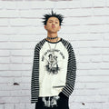 VENTUREK Punk Graphic Multi-Zip Striped Raglan Long-Sleeve Tee