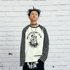 VENTUREK Punk Graphic Multi-Zip Striped Raglan Long-Sleeve Tee