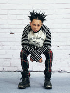VENTUREK Punk Graphic Multi-Zip Striped Raglan Long-Sleeve Tee