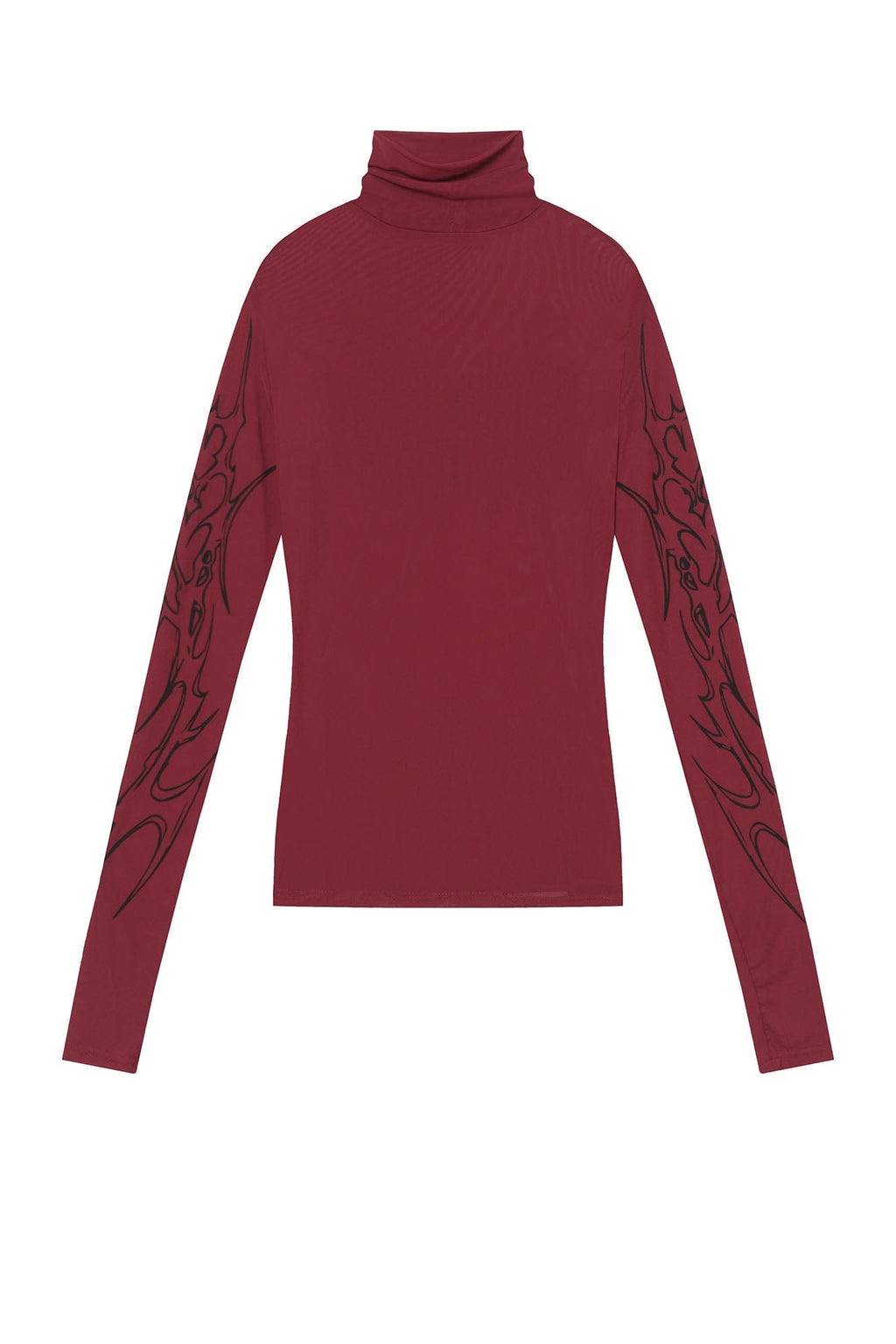 CLP Abstract Graphic Mesh Sheer Slim Turtleneck