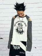 VENTUREK Punk Graphic Multi-Zip Striped Raglan Long-Sleeve Tee