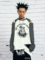 VENTUREK Punk Graphic Multi-Zip Striped Raglan Long-Sleeve Tee