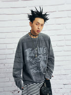 VENTUREK Washed Stripe-Layered Graffiti Long-Sleeve Tee