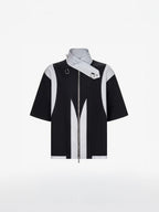 TIWILLTANG Layered-Collar Contrast-Panel Zip-Up Half Shirt