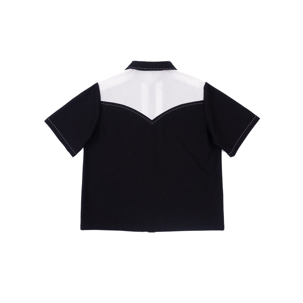 IN EXISTENCE Contrast-Panel Stitch Half Shirt