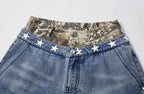 PASET Double Waist Camo Panel Distressed Jeans