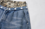 PASET Double Waist Camo Panel Distressed Jeans