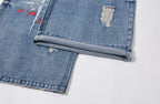 PASET Double Waist Camo Panel Distressed Jeans