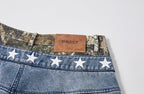 PASET Double Waist Camo Panel Distressed Jeans