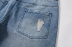 PASET Double Waist Camo Panel Distressed Jeans