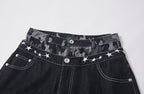 PASET Camo Double Waist Embroidered Jeans
