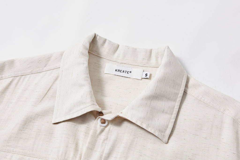 KREATE Contrast Collar Linen Half Shirt