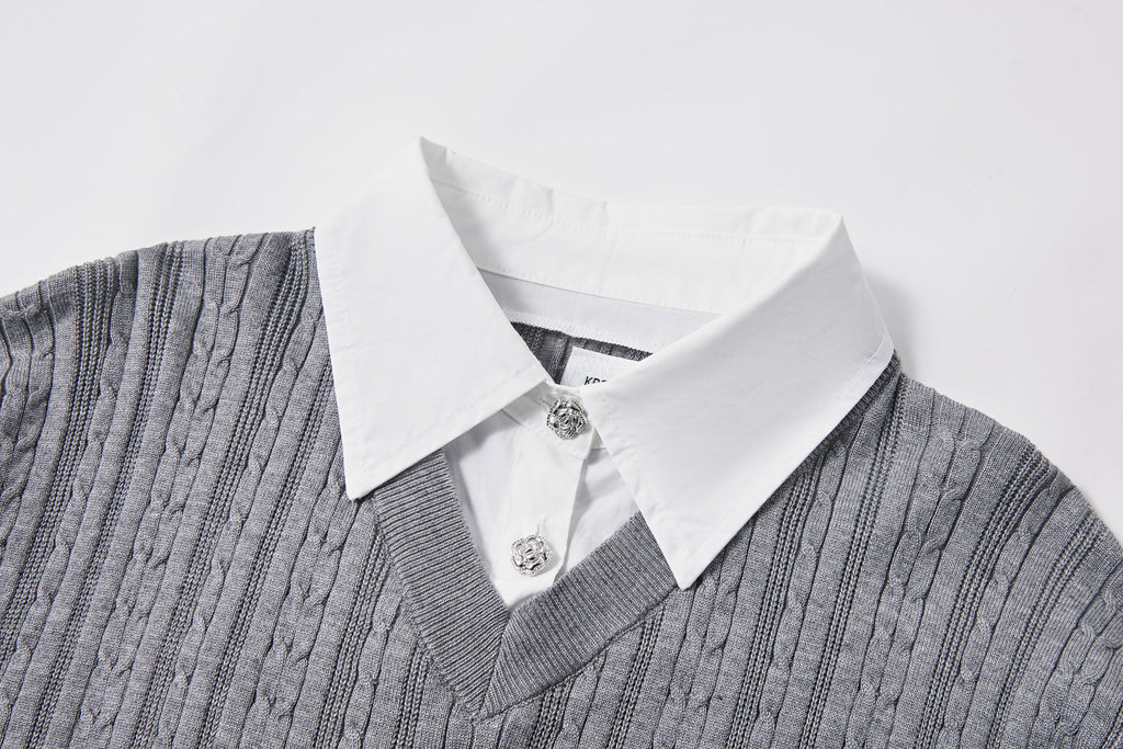 KREATE Faux Layered Cable-Knit Half Shirt