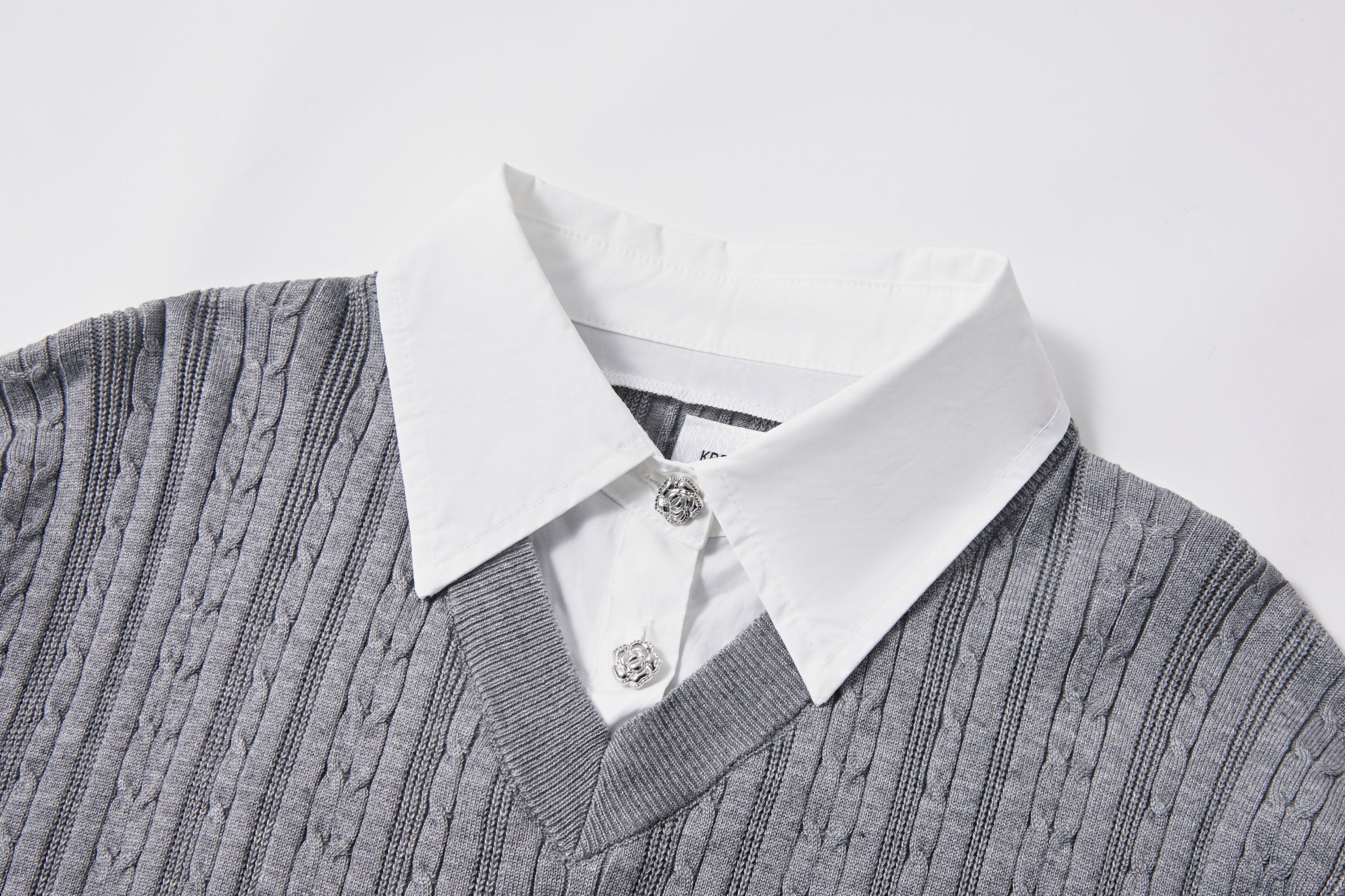 KREATE Faux Layered Cable-Knit Half Shirt