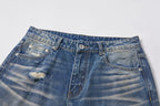 KREATE Double-Layer Distressed Straight-Leg Jeans