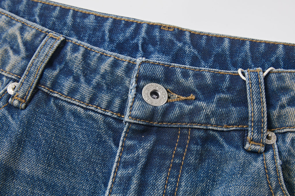 KREATE Double-Layer Distressed Straight-Leg Jeans