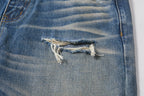 KREATE Double-Layer Distressed Straight-Leg Jeans