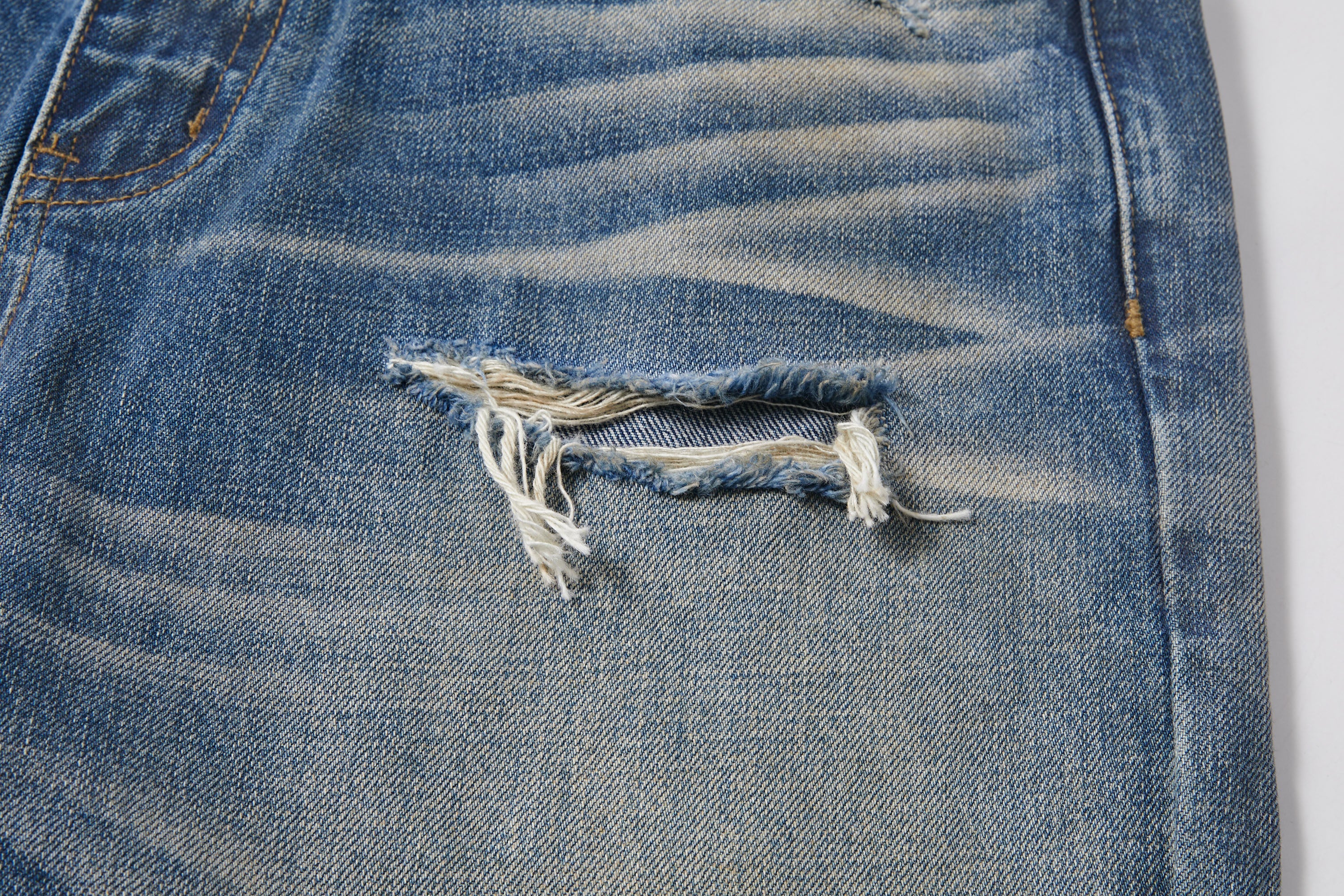 KREATE Double-Layer Distressed Straight-Leg Jeans