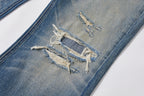 KREATE Double-Layer Distressed Straight-Leg Jeans