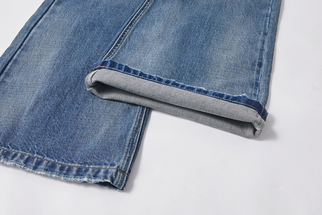 KREATE Double-Layer Distressed Straight-Leg Jeans