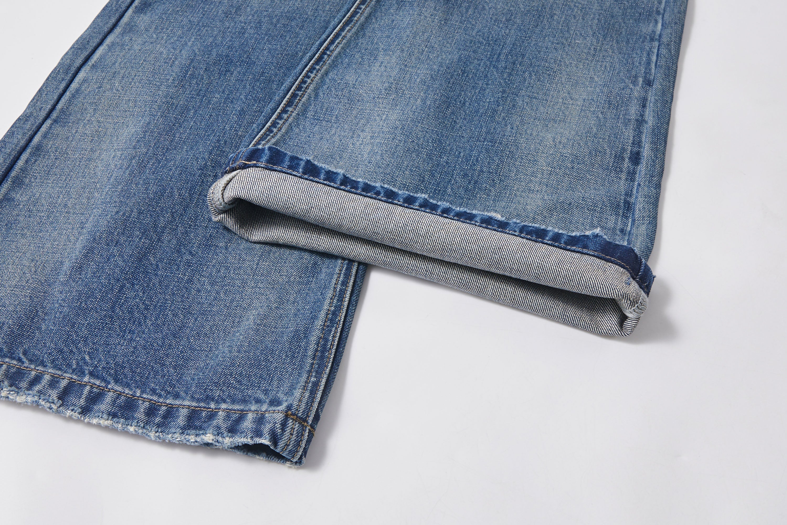 KREATE Double-Layer Distressed Straight-Leg Jeans