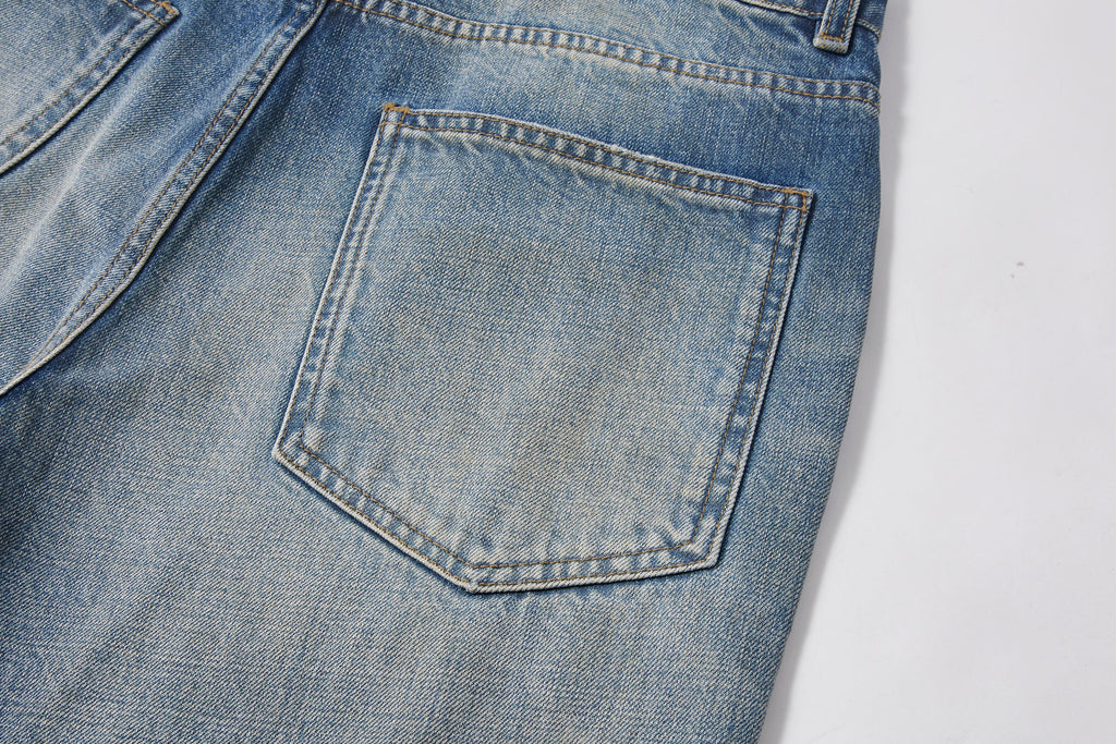 KREATE Double-Layer Distressed Straight-Leg Jeans