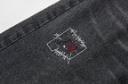 PASET Plaid Patch Distressed Back Buckle Jeans
