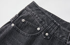 PASET Plaid Patch Distressed Back Buckle Jeans