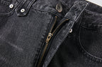 PASET Plaid Patch Distressed Back Buckle Jeans