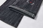 PASET Plaid Patch Distressed Back Buckle Jeans