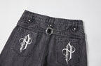 PASET Plaid Patch Distressed Back Buckle Jeans