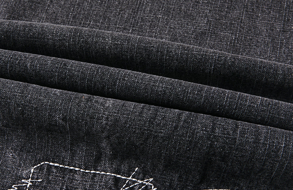 PASET Plaid Patch Distressed Back Buckle Jeans