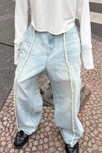 STEEPC Washed Frayed Seam Baggy Jeans