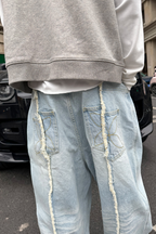 STEEPC Washed Frayed Seam Baggy Jeans