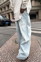 STEEPC Washed Frayed Seam Baggy Jeans